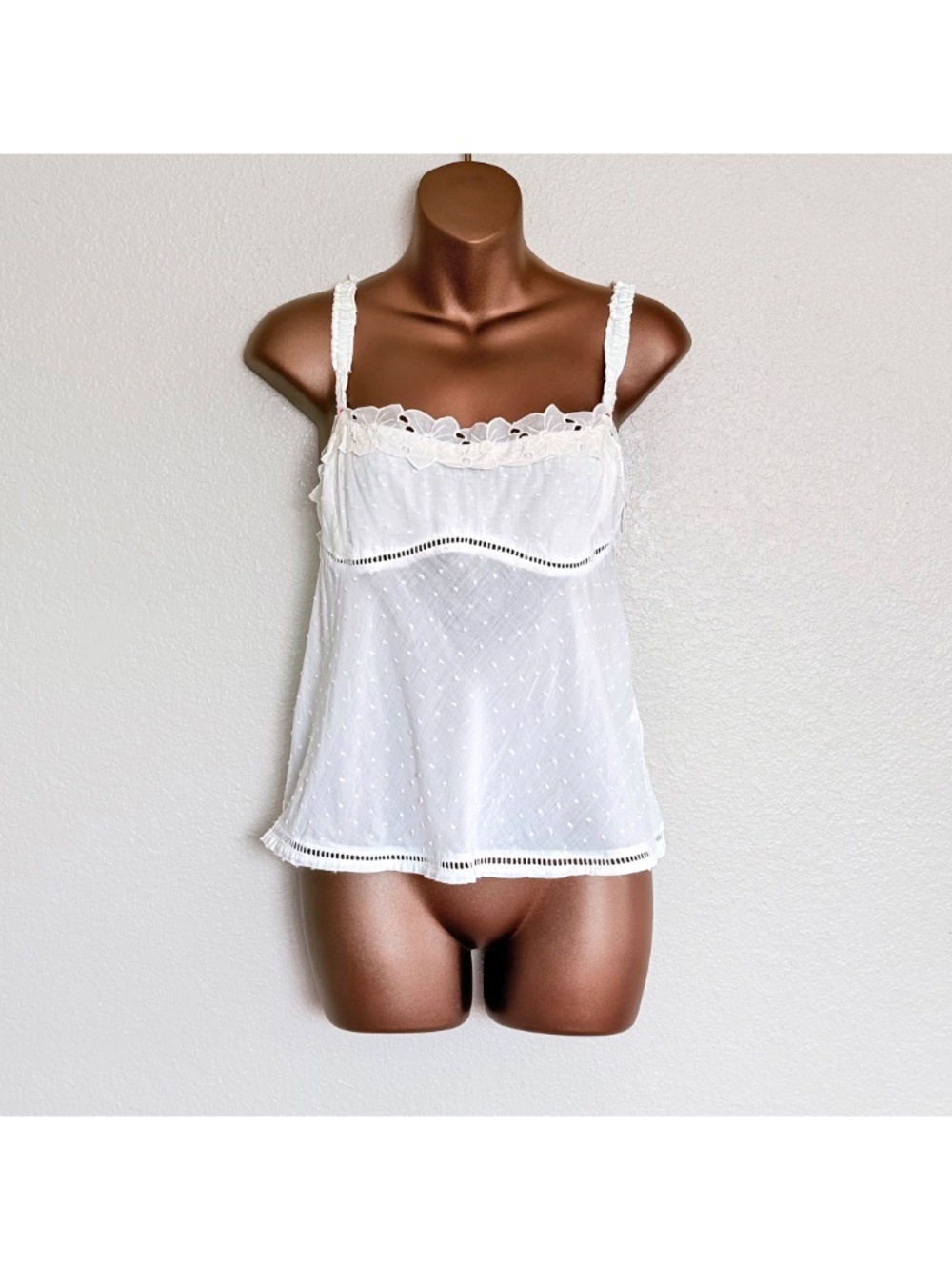 Free People Intimately Y2K Coquette Fairy White Eyelet Dotted Lace Camisole Sz M
